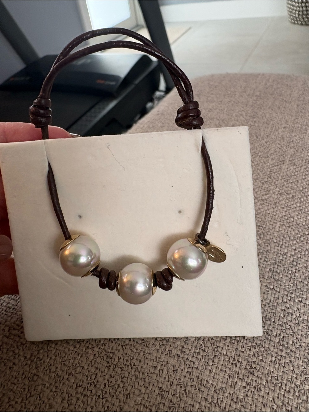 Majorica M1890 Pearl & Leather Cord Adjustable Choker